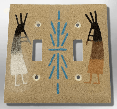 Navajo Handmade Sand Painting Two Kokopelli Standard Double Toggle Plate Cover