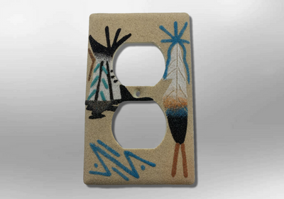 Handmade Navajo Sand Painting Feather Teepee 1 Standard Duplex Outlet Plate Cover