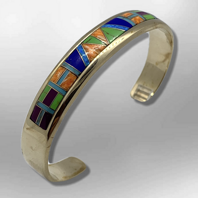 Bronze Half Inlay Different Stones with Opal Cuff Bracelet
