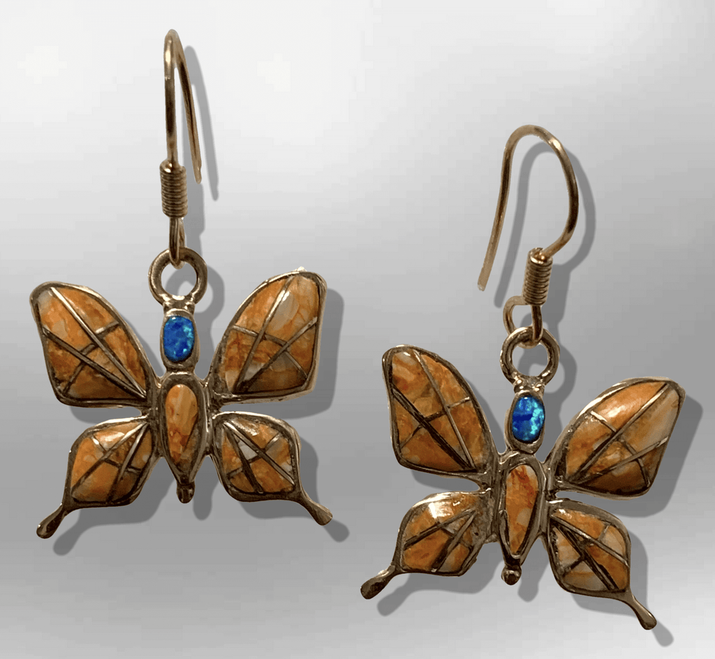 Bronze Inlay Different Stones Handmade Butterfly Shape Hook Earrings