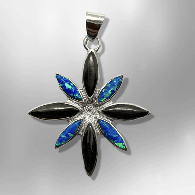 Handmade Inlay Different Stones Sterling Silver Flower Star Shape Pendant