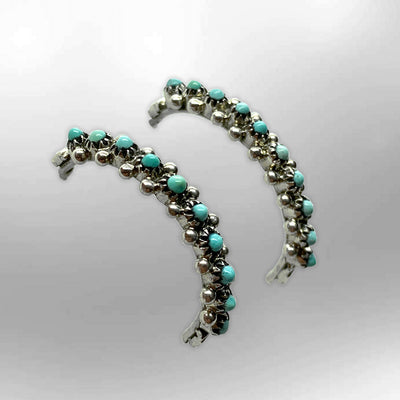 Sterling Silver Zuni Handmade Needlepoint Snake Eye Post Hoop Earrings
