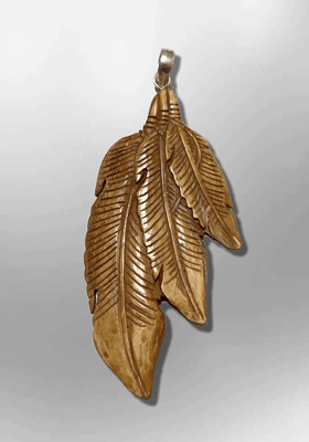 Bone Carved Handmade 3 Three different dangling Feathers Flat Back No Paint Detailed Pendant