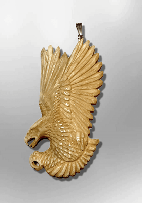 Bone Carved Handmade No Paint Flying Eagle Feathers Long Flat Back Detailed Pendant