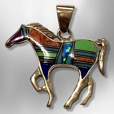 Bronze Handmade Inlay Different Stones Horse Shape Pendant
