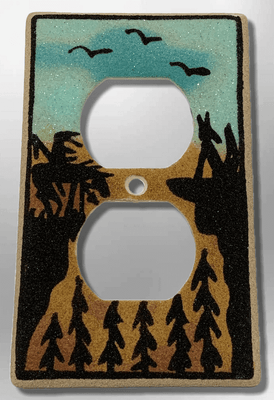 Native Handmade Navajo Sand Painting End of Trail Standard Duplex Outlet Plate Cover