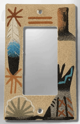 Native Navajo Handmade Sand Painting Canyon Cactus Teepee Feather 1 Standard Single Rocker Switch Plate Cover