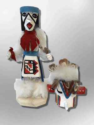 Navajo Handmade Painted Aspen Wood Six Inch Hummingbird with Mask Kachina Doll