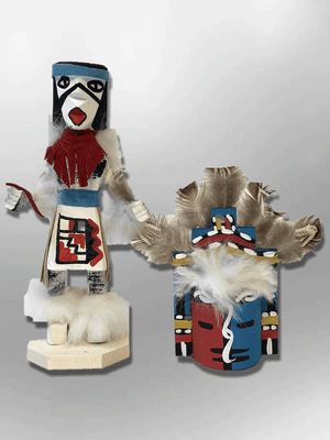Navajo Handmade Painted Aspen Wood Six Inch Jemez with Mask Kachina Doll