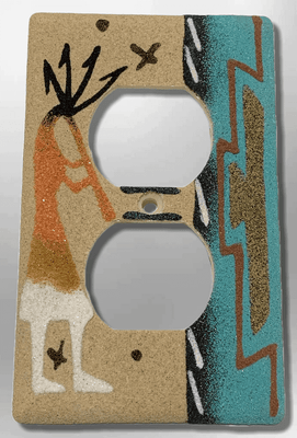 Native Handmade Navajo Sand Painting Kokopelli Indian Design Standard Duplex Outlet Plate Cover