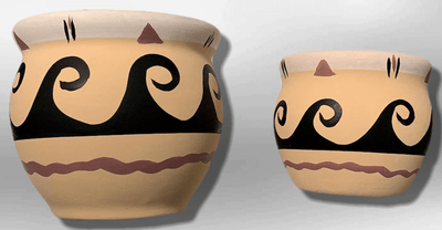 Hand-Painted Oval Shape Orange Beige Wide Opening Vase Pottery Set