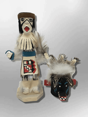 Navajo Handmade Painted Aspen Wood Six Inch Priest Killer with Mask Kachina Doll
