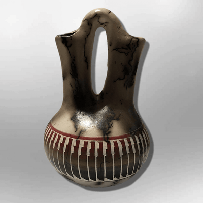 Handmade Indian Native Navajo Clay with Horse Hair Small Wedding Vase Long Hole Shape Pottery