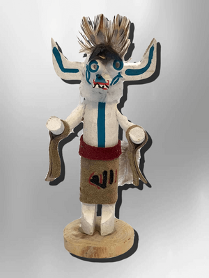 Navajo Handmade Painted Aspen Wood 3'' Inch White Ogre Kachina Doll