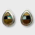 Sterling Silver Handmade Inlay Different Stones Small Teardrop Shape Stud Post Earrings