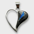 Sterling Silver Half Inlay Half Hollow Different Stones Heart Shape Pendant