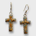 Bronze Handmade Different Stones Inlay Cross Hook Earrings