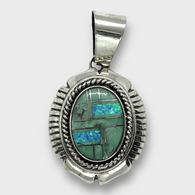 Sterling Silver Handmade Inlay Round Oval Gaspeite and Opal Pendant