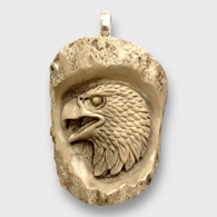 Bone Carved Handmade No Paint Eagle Head Oval Flat Back Detailed Pendant