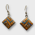 Bronze Handmade Inlay Stones Square Shape Hook Earrings