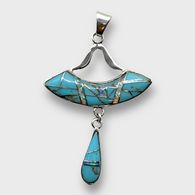 Sterling Silver Handmade Inlay Different Stone Space Ship Teardrop Two Part Pendant