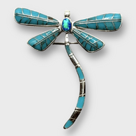 Sterling Silver Handmade Inlay Different Stones Dragonfly Shape Pin and Pendant