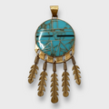 Bronze Handmade Inlay Different Stones Large Sun Face With Feathers Pendant