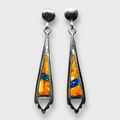 Sterling Silver Handmade Inlay Stones Arrowhead Hollow Triangle Post Earrings