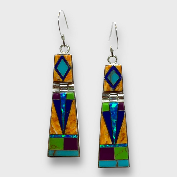 Handmade Inlay Sterling Silver Different Stones Foldable Slap Hook Earrings