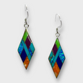 Handmade Inlay Sterling Silver Different Stone with Opal Diamond Rhombus Shape Hook Earrings