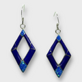 Handmade Inlay Stones Sterling Silver with Opal Hollow Diamond Shape Hook Earrings