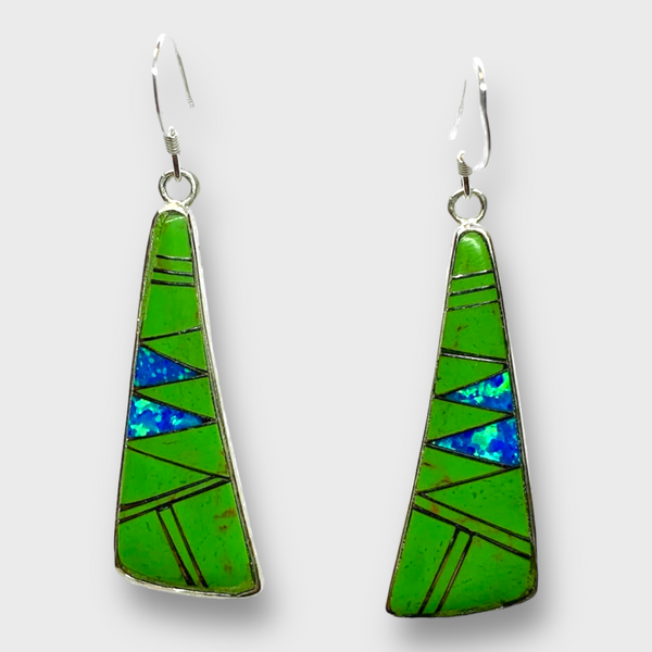 Sterling Silver Inlay Different Stones With Opal Slap Hook Earrings