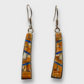 Bronze Inlay Stones Handmade Curved Sticks Hook Earrings