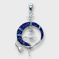 Handmade Inlay Different Stones Sterling Silver Lizard Round Shape Pendant