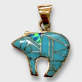 Bronze Handmade Inlay Multi-Stone Small Bear Pendant