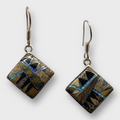 Bronze Handmade Inlay Stones Square Shape Hook Earrings