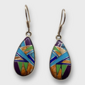 Bronze Inlay Multi-Stone Handmade Teardrop Shape Hook Earrings