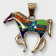 Bronze Handmade Inlay Different Stones Horse Shape Pendant