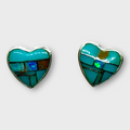 Sterling Silver Handmade Inlay Stones Heart Shape Small Stud Earrings