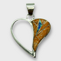 Sterling Silver Half Inlay Half Hollow Different Stones Heart Shape Pendant