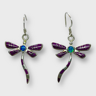 Sterling Silver Small Inlay Different stones with Opal Dragonfly Hook Earrings