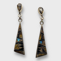 Bronze Inlay Stones Teardrop Triangle Post Dangle Earrings