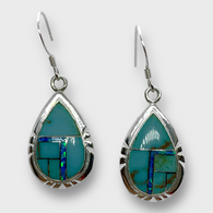 Sterling Silver Handmade Inlay Different Stones Teardrop Shape Hook Earrings