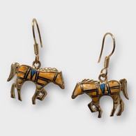 Bronze Inlay Handmade Different Stones Horse Shape Hook Earrings