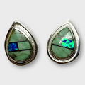 Sterling Silver Handmade Inlay Different Stones Small Teardrop Shape Stud Post Earrings