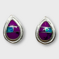 Sterling Silver Handmade Inlay Different Stones Small Teardrop Shape Stud Post Earrings