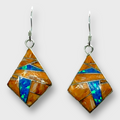 Sterling Silver Handmade Inlay Stones with Opal Rhombus Kite Shape Hook Earrings