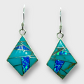 Sterling Silver Handmade Inlay Stones with Opal Rhombus Kite Shape Hook Earrings