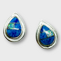 Sterling Silver Handmade Inlay Different Stones Small Teardrop Shape Stud Post Earrings