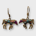 Bronze Inlay Handmade Different Stones Horse Shape Hook Earrings